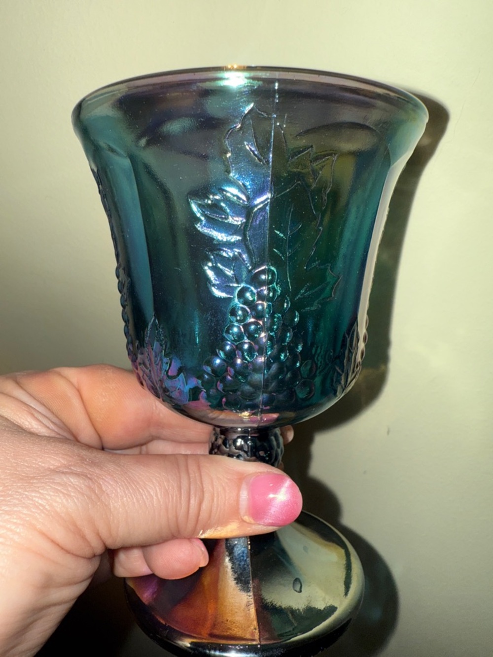 Indiana Glass Company Iridescent Stemmed Glass Circa 1970’s
